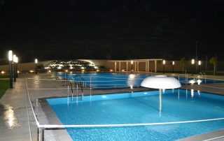 lighting installation around a pool night view